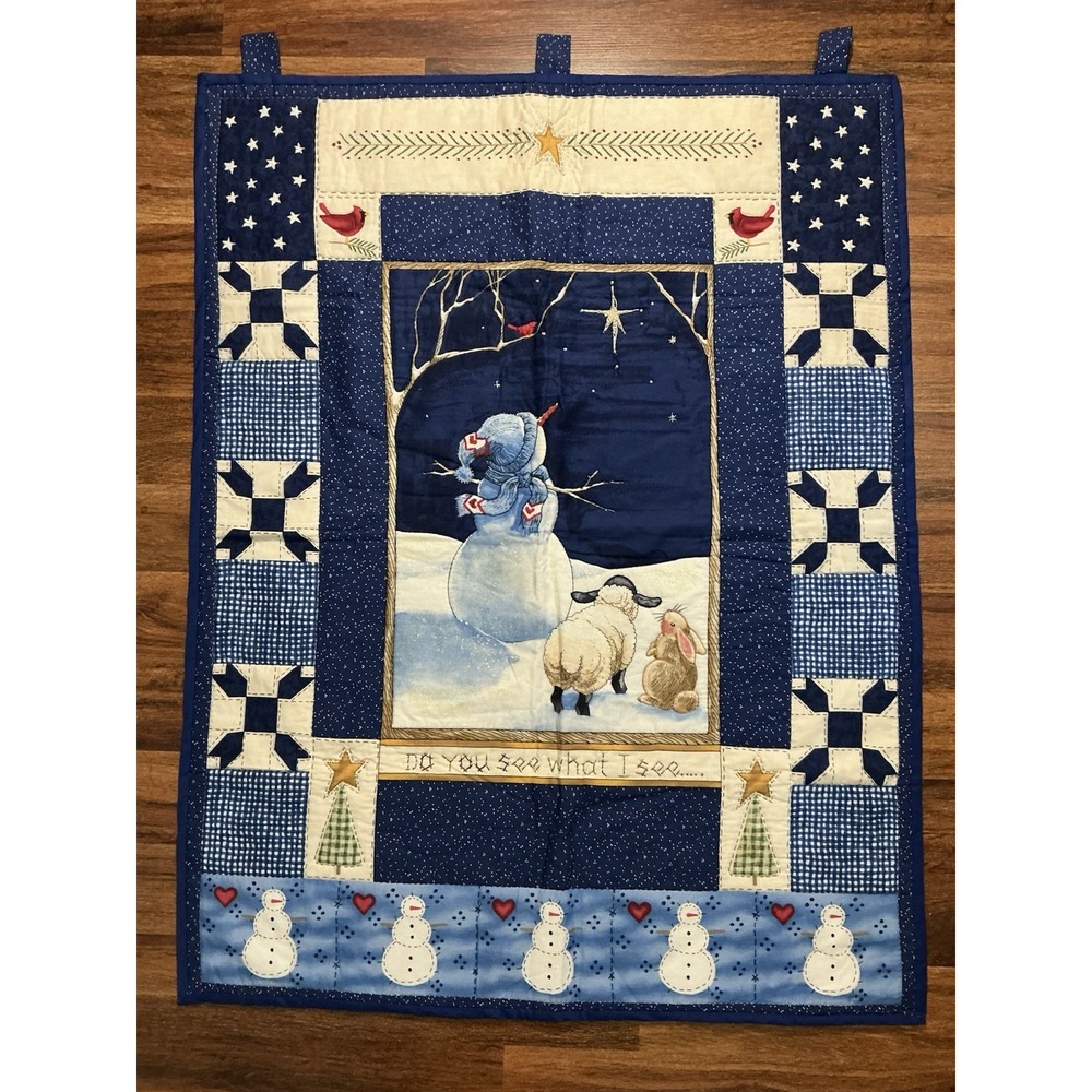 Handstitched DO YOU SEE WHAT I SEE Wall Hanging Christmas Quilt 40in X 31in